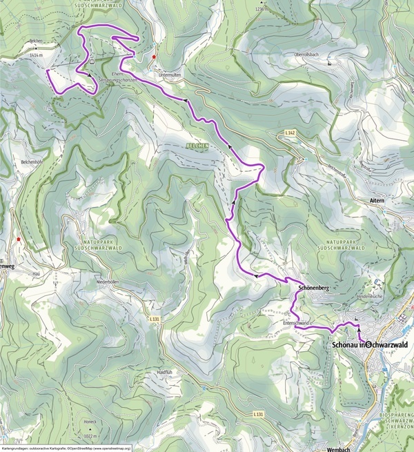 Der Streckenverlauf des Belchen Berglaufes